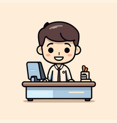 Businessman Working At The Desk In Cartoon Style