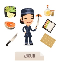 Female Sushi Chef Icons Set