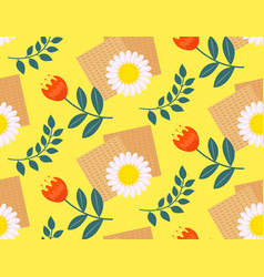 Passover Seamless Pattern With Matzah And Flowers