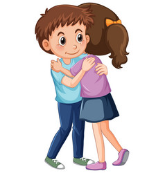 Two cute girls hugging each other Royalty Free Vector Image