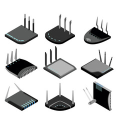 Router Isometric Icons Set Wifi Routers