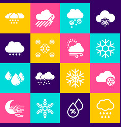 Set Cloud With Rain Snow Snowflake And Icon