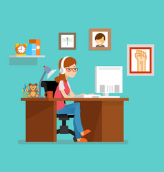 Freelance Woman Working At Home With Computer