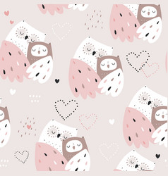 Seamless Pattern With Cute Mom And Baby Owls