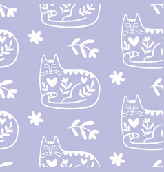 Trendy Folk Art Cats Seamless Pattern