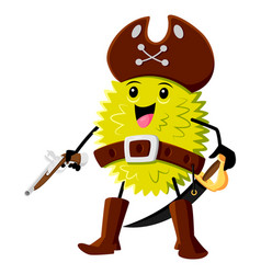 Cartoon Durian Fruit Pirate Character Wielding Gun