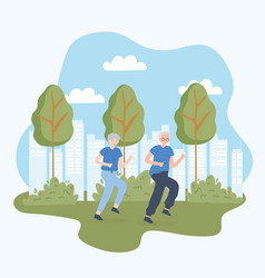 Old Couple Running At Park