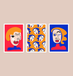 Surrealistic Abstract Woman Face Set