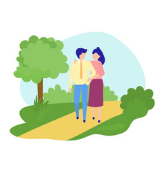 Couple Walking Together Embracing In A Park