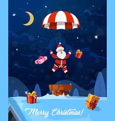 Christmas Santa Descends To Roof On A Parachute