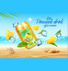 Pineapple Ice Drink Fruit Juice Can On Beach