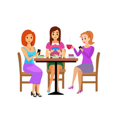 Women Sitting At Table To Talk And Eat Female