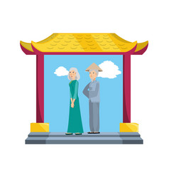 Chinese Portal With Old Couple Isolated Icon