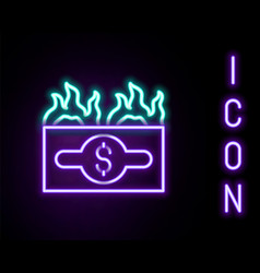 Glowing Neon Line Burning Dollar Bill Icon