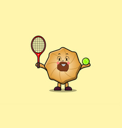 Cute Cartoon Cookies Character Play Tennis Field