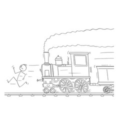 Person Running On Track Away From Steam Train