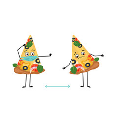 Cute Pizza Characters With Emotions Face And Mask