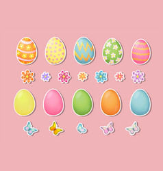 Set Of Stickers With Easter Eggs Flowers