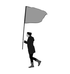 Woman Protester Walking With Flag