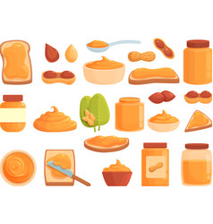 Peanut Butter Icons Set Cartoon Nut