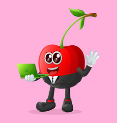 Cute Cherry Character Typing On A Computer