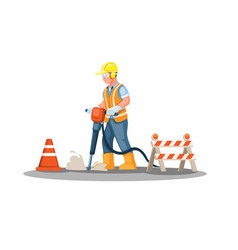 Construction Worker Drilling Road Jackhammer