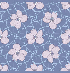 Elegant Apple Flowers On Blue Twisting Line Mesh