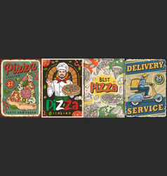 Pizza Delivery Set Posters Colorful