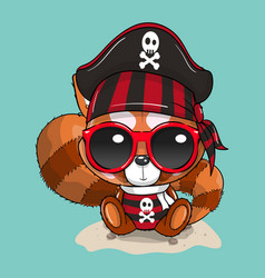 Cute Baby Cartoon Panda In Pirate Costume