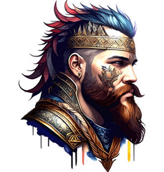 Modern Human Head Viking Warrior Watercolor