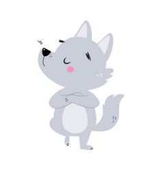 Cute Little Wolf Cub With Grey Coat Standing