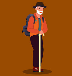 Senior Man With Backpack Hiking Outdoor Old