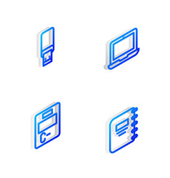 Set Isometric Line Laptop Usb Flash Drive Exam