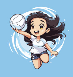 A Cute Girl Playing Volleyball Cartoon Style