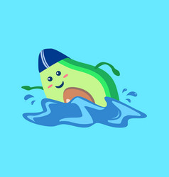 Cute Avocado Swimming Cartoon