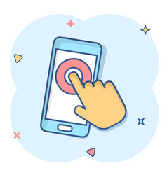 Hand Touch Smartphone Icon In Comic Style Phone