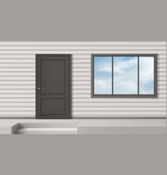 House Facade With Gray Door Window Siding Wall