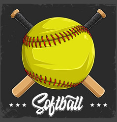 Hand Drawn Yellow Softball Ball With Red Lacing