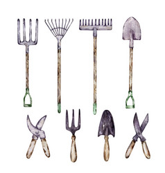 Watercolor Set Of Different Gardening Tools