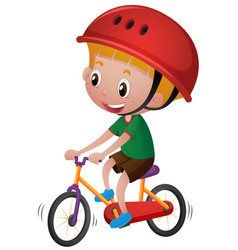 Boy with green helmet riding bike Royalty Free Vector Image