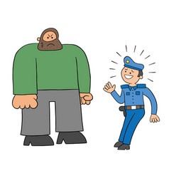 Cartoon Police Man Afraid Big Man