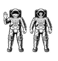 Set Of Black And White Of Astronauts