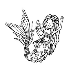 Coloring Book Mermaid With Pearl Hand Drawn