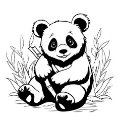 Cute Panda Sitting On The Grass Black And White