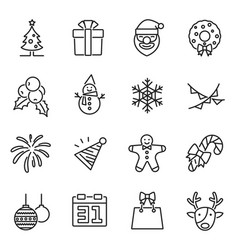 Set Of Christmas And New Year Festival Thin Icon V