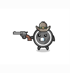 Hockey Puck Cowboy Shooting With A Gun