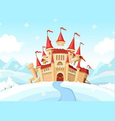 Medieval Castle On Winter Landscape Cartoon