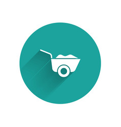 White Wheelbarrow Icon Isolated With Long Shadow