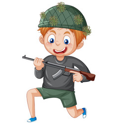 A Boy Holding Gun Cartoon Character On White