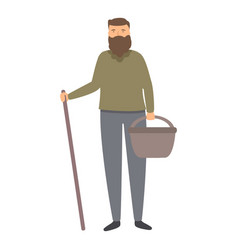 Bearded Mushroom Picker Icon Cartoon